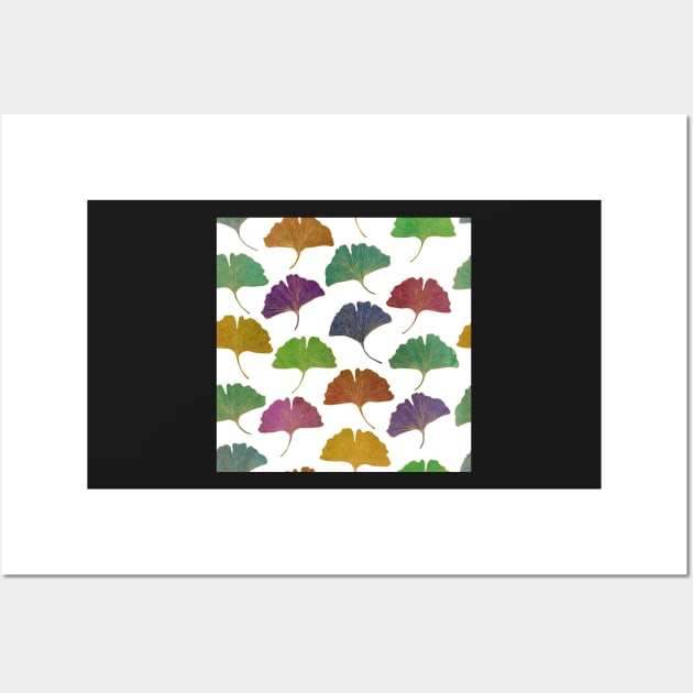 Colorful gold Ginkgo leaves watercolor print. Exotic tropical foliage Wall Art by likapix